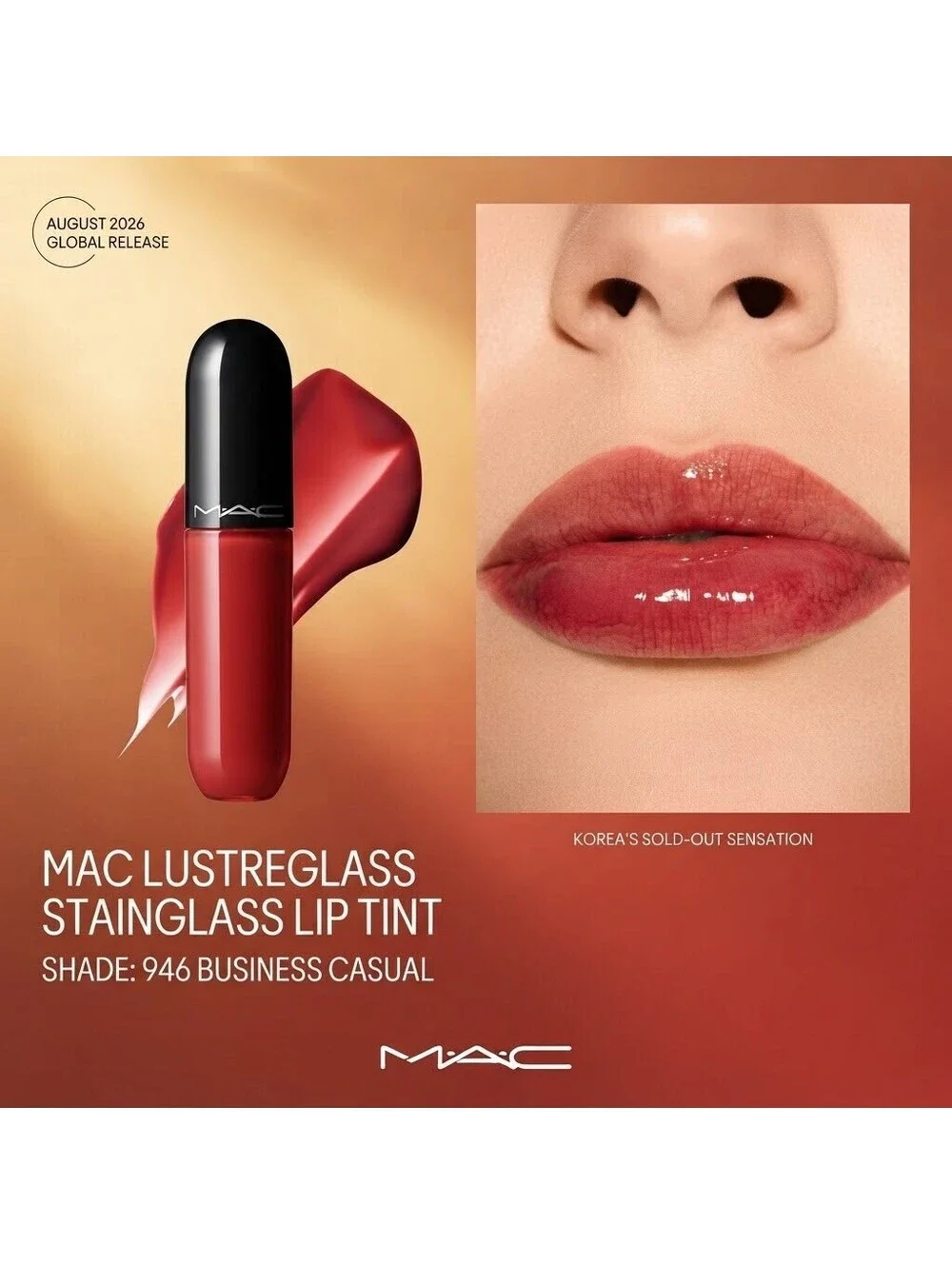 Brand New MAC Lustreglass Stainglass Lip Tint 946 Business Casual NEW in Box
